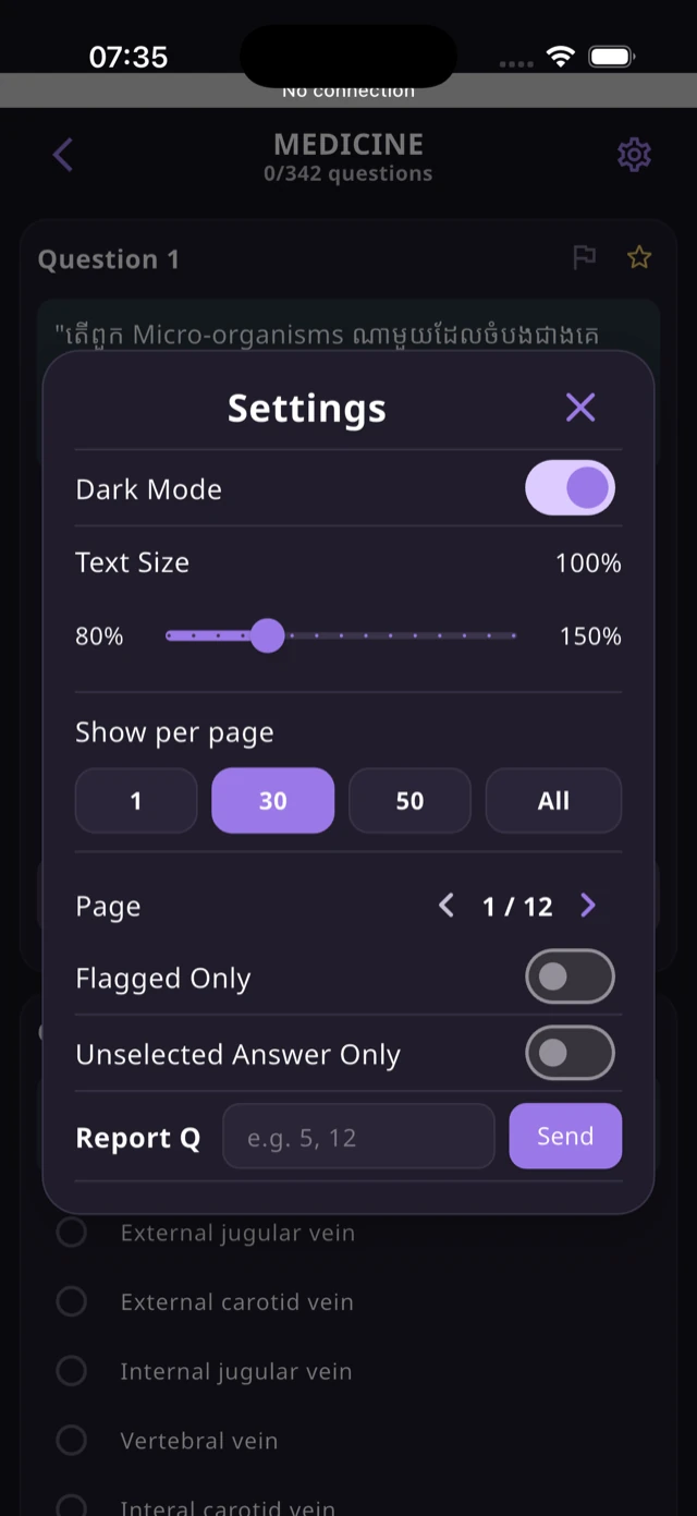 QCM App question settings on iPhone
